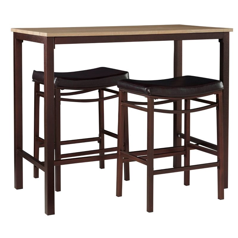 3pc Betty Faux Leather Stools Wood Pub Dining Set Wood/Brown - Linon, 1 of 8