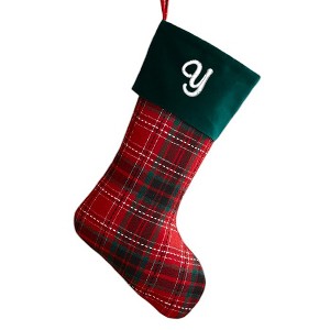 Personalization Mall Holiday Plaid Embroidered Initial Stocking - 1 of 3