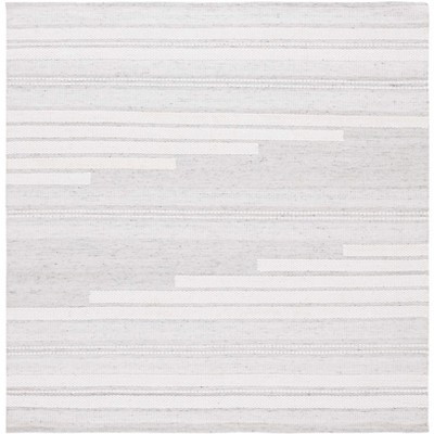 Ivory and Light Grey Square Flat Woven Wool Rug