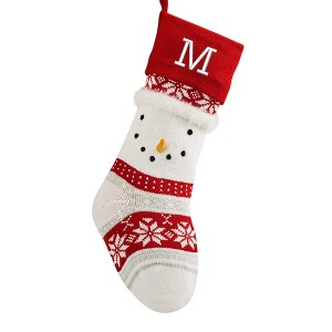 Personalization Mall Winter Snowman Embroidered Initial Knit Stocking - 1 of 4