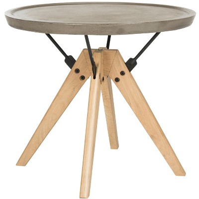 Small Gray Oak and Steel Round Side Table