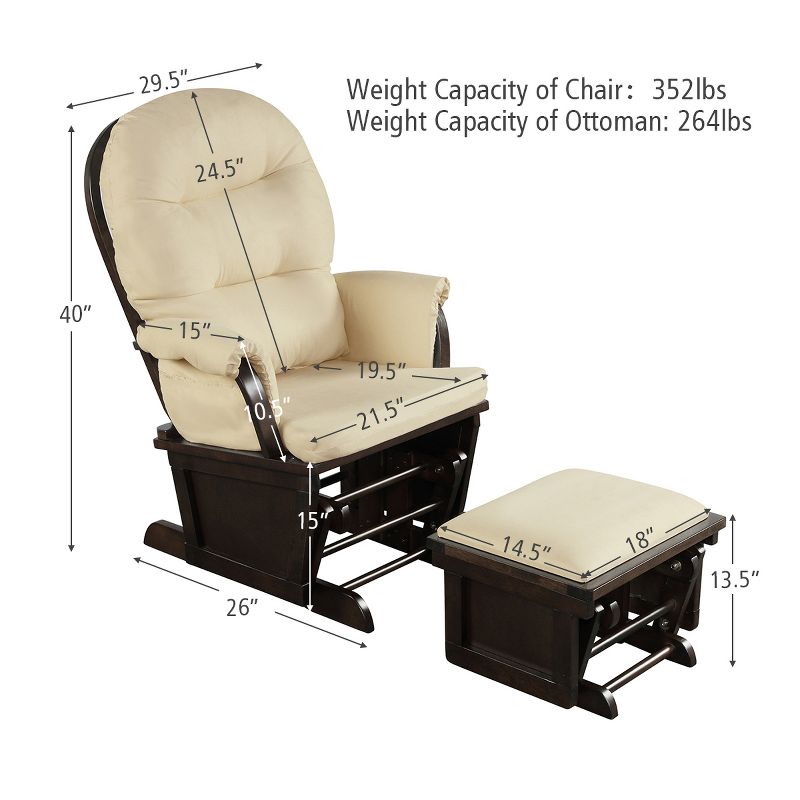 Costway Wood Glider & Ottoman Cushion Set Baby Nursery Rocking Chair, 3 of 11