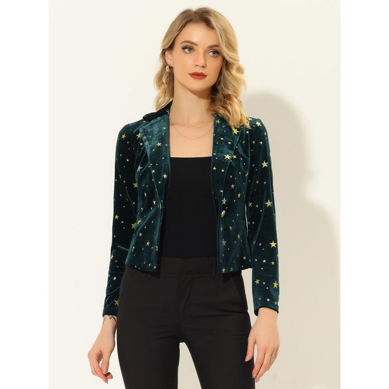 Allegra K Women's 1 Button Lapel Collar Business Office Crop Suit Velvet Blazer, 5 of 6