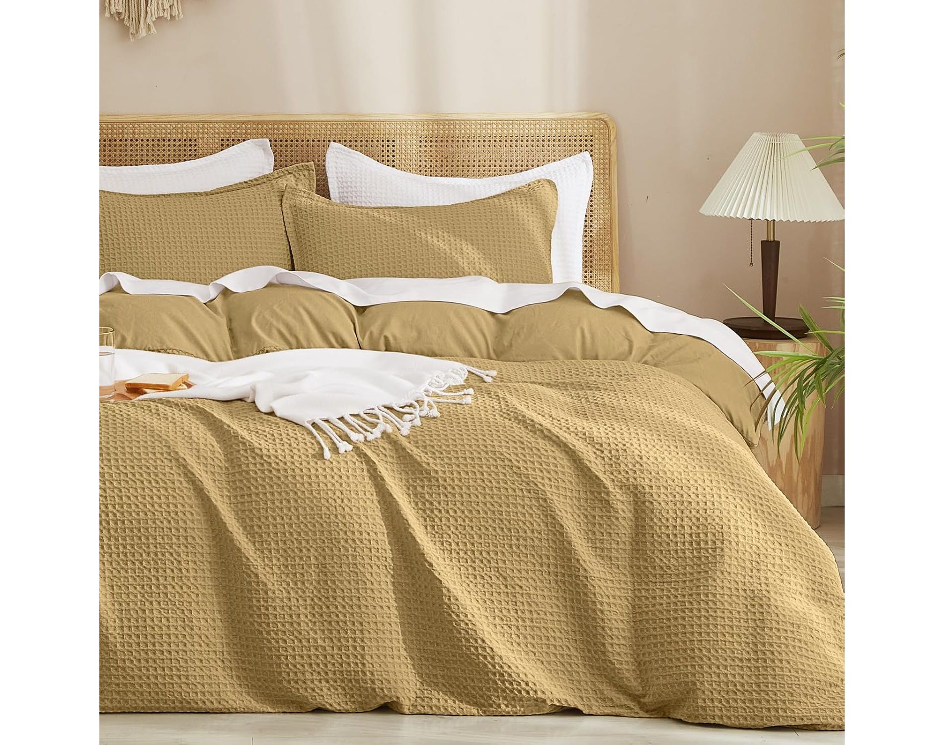 BALHAM TRADE-Queen Size 3Pcs Waffle Weave Duvet Cover Set, Ultra Soft Luxury Textured Breathable