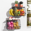 2 Tier Fruit Bowl Stackable Wall Mounted Hanging Basket with Wood Lid and 4 Banana Hanger Hooks - 2 of 4