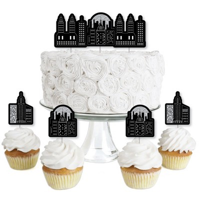Big Dot of Happiness Nighttime City Skyline - Dessert Cupcake Toppers - New York Party Clear Treat Picks - Set of 24