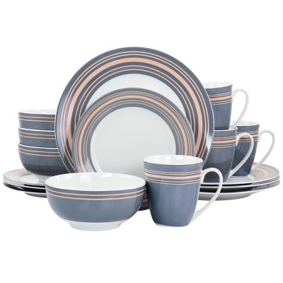 Gibson Home Silver Wind 16 Piece Fine Ceramic Dinnerware Set in Grey and Pink