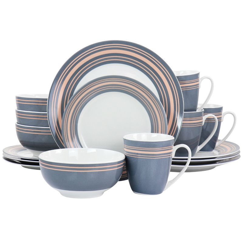 Gibson Home Silver Wind 16 Piece Fine Ceramic Dinnerware Set in Grey and Pink, 1 of 12