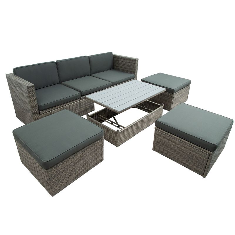 5-Piece Outdoor Patio Wicker Sofa Set with Adustable Backrest, Coversation Set with Lift Top Coffee Table - ModernLuxe, 4 of 13
