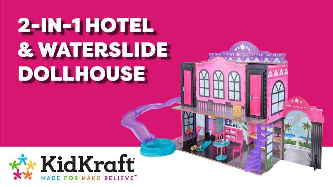 KidKraft 2-in-1 Wooden Hotel &#38; Waterslide Dollhouse, 2 of 14, play video