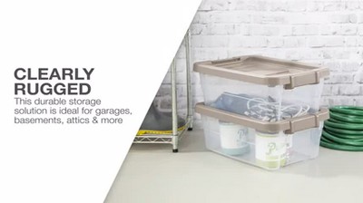 16 Quart Clear Plastic Stacking Storage Containers with Gray Lid