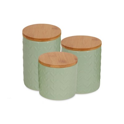 Design Imports Jadeite Matte Retro Vine Texture Ceramic Canister Set/3