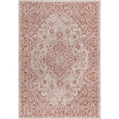 Rozetta Red and Taupe Medallion Flatweave Indoor/Outdoor Rug