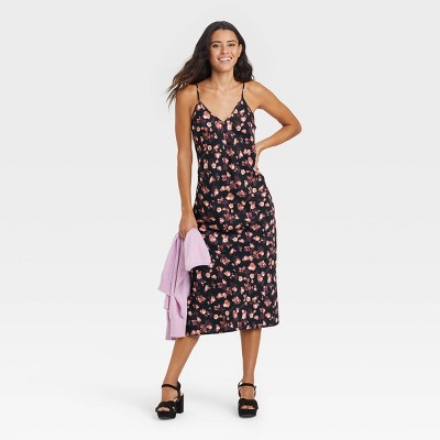 Women's Slip Dress - A New Day™ Black Floral Print XS