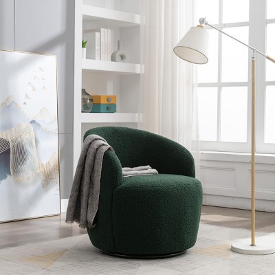 Swivel Accent Chair Small Barrel Chair Teddy Fabric Upholstered Armchair With Back Single Sofa Chair For Living Room-Maison Boucle‎