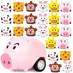 24-Pack Mini Animal Pull Back Cars in 6 Designs for Toddlers and Kids Birthday Party Favors, Pinata Fillers, Goodie Bags, 1.5 x 1 inches