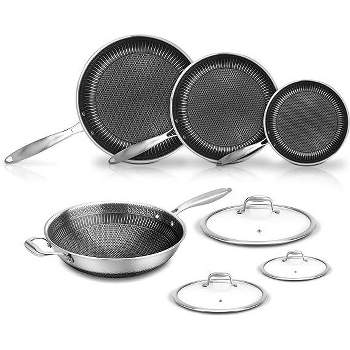 NutriChef 7 Piece Stainless Steel Kitchen Cookware Pan Set with Lids, Black
