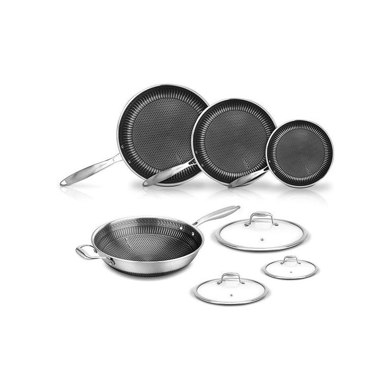 NutriChef 7 Piece Stainless Steel Kitchen Cookware Pan Set with Lids, Black, 1 of 8