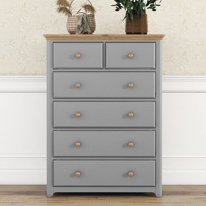 Wooden Chest with 6 Drawers Wood Rustic Tall Chset Storage Cabinet Dressers Organizer for Bedroom Hallway Living Room Gray+Natrual - 1 of 4