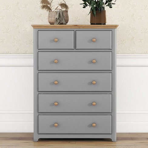 Wooden Chest With 6 Drawers Wood Rustic Tall Chset Storage Cabinet ...
