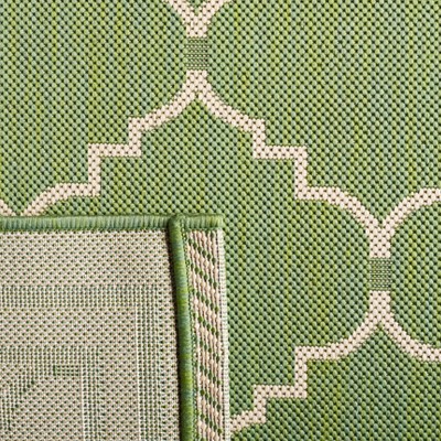 Green and Beige Trellis Synthetic Outdoor Runner Rug
