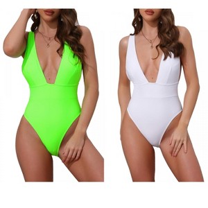 INSPIRE CHIC Women's Deep V Plunge Monokini Backless Bikini Suit 2 Sets - 1 of 4
