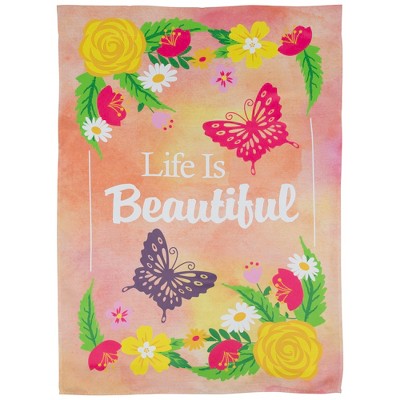 Northlight Life is Beautiful Pink Floral Outdoor House Flag 28" x 40"