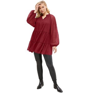 ellos Plus Size Swiss Dot Tiered Tunic - 1 of 4