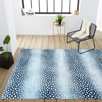 Ivory and Blue Abstract Antelope Washable Area Rug