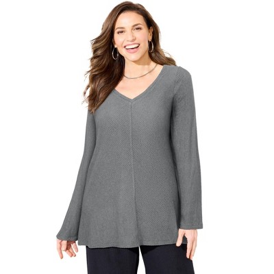 Catherines Women's Plus Size Anywear Hacci Rib V-Neck Top