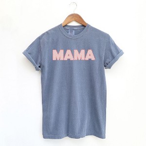 Simply Sage Market Women's Pink Checkered Mama Short Sleeve Garment Dyed Tee - 1 of 2