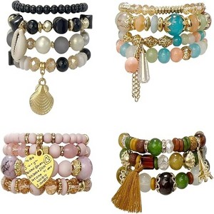 BRINJOY 15-Pack Bohemian Beaded Bracelet Set - Stackable Stretch Charm Bracelets with Tassels - 1 of 4