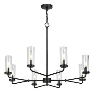 LNC Bohonicist 8-Lights 31.5" Candle Wagon Wheel Modern Farmhouse Oversized Chandelier,Matte Black and Glass - 1 of 4