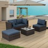 Syemin 5PCS Patio Seating Rattan Furniture Set Sectional Sofa Cushioned Garden, Tempered Glass Table, Blue, 28.94"*28.55"*24.8" - 3 of 4