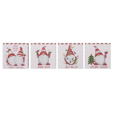 Transpac MDF Wine Gnome Block Decor Set of 4 Freestanding Tabletop Signs for Christmas Indoor Holiday Decor