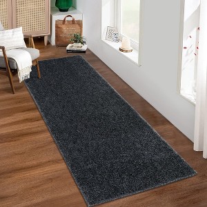 Modern Solid Area Rug Plush Fluffy Rug Thick Shag Rugs for Living Room Bedroom, 2'x8' Black - 1 of 4