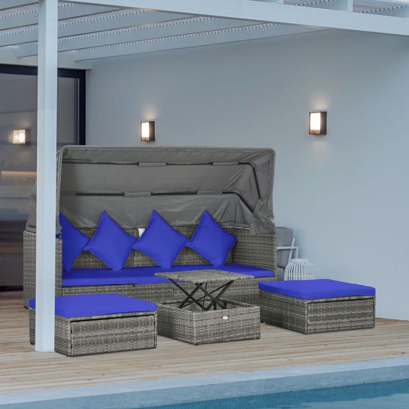 Outsunny 4 Piece Adjustable Canopy Outdoor Rattan Sofa Set, Wicker  Patio Furniture Set with Height Adjustable Coffee Table & Cushions, Dark Blue, 3 of 7