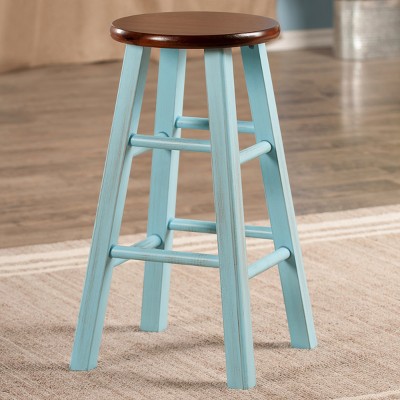 Rustic Light Blue & Walnut 24" Wood Counter Stool