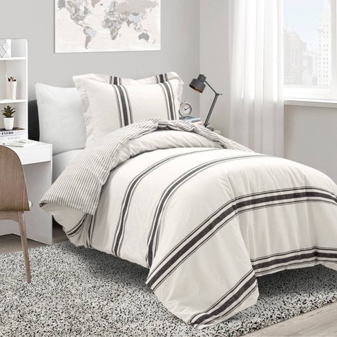 Nesco Stripe Reversible Cotton Duvet Cover 3 Piece Set, Lush Decor