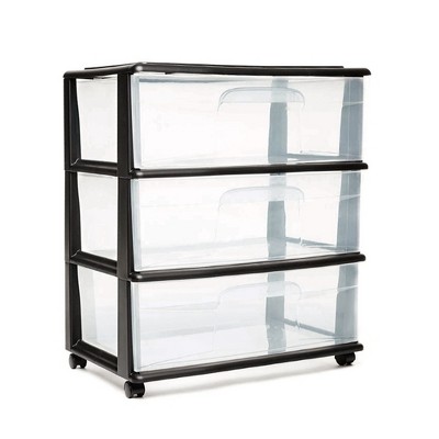 Homz Tall Solid Plastic 3 Drawer Medium Storage Cart with Caster Wheels for Living Room, Kitchen, Bedroom, Bathroom, and More