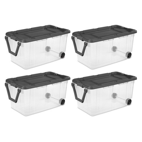 Sterilite 160 Quart Plastic Stacker Box, Lidded Storage Bin Container for  Home and Garage Organizing, Shoes, Tools, Clear Base & Gray Lid, 2-Pack