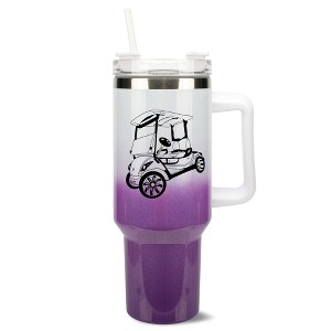 Elanze Designs 40 Ounce Ombre Travel Tumbler With Straw and Lid Stainless Steel Double Wall Insulated Rolling Golf Cart White and Purple Glitter - 1 of 4