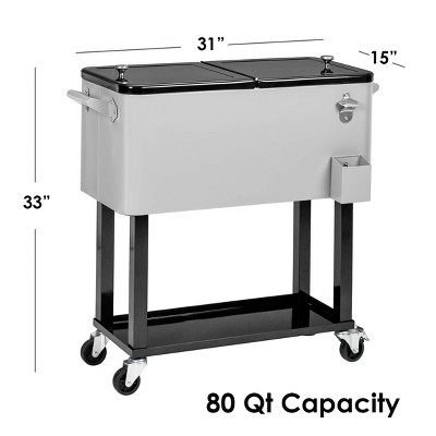 Gray 80 Quart Rolling Steel Cooler with Wheels and Shelf