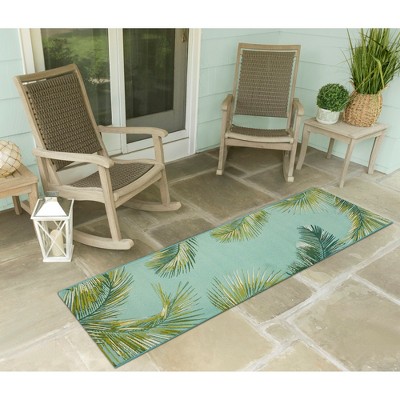 Marina Palm Aqua Indoor/Outdoor Flatwoven Rug 24"x5"