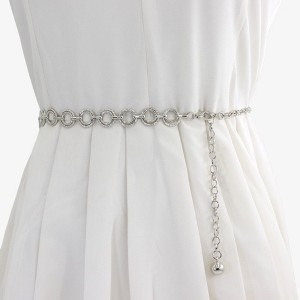 Anna-Kaci Women's Textured Circle Link Waist Chain Belt with Adjustable Fit and Dangling Charm Accent for Layered Stylish Detail 43x0.6in - 1 of 4