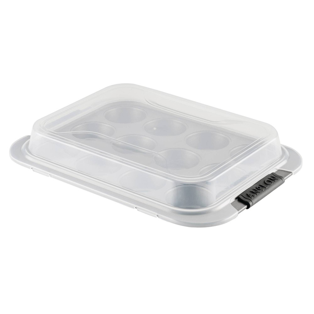 Anolon 12Cup Advanced Bakeware Nonstick Muffin Pan with Lid Graphite