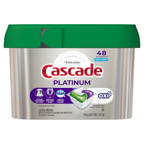 Cascade Platinum Dishwasher Pods, ActionPacs + Oxi, Dishwasher  Detergent, Fresh Scent, 44 Count : Health & Household