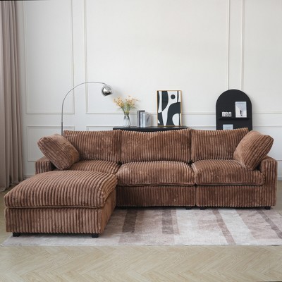 118" Modular Sectional Sofa,Faux Rabbit Fur Cloud Sofa Set,L Shaped Sofa Couch with Storage Ottoman,Down Filled Deep Seat,Removable & Washable Covers