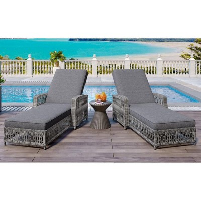 NicBex All-Weather Wicker Reclining Chaise Lounge Set of 2 with Removable Cushions & Armrests for Poolside, Patio, Garden, Gray