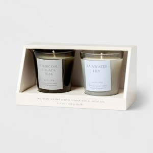2pk Votive Candle Gift Set Rainwater Lily Charcoal and Black Teak - Threshold™ - 1 of 3